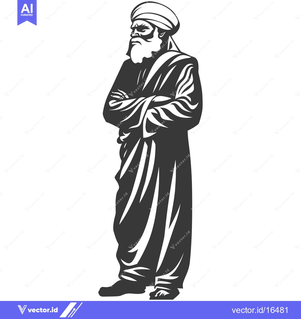 Premium Vector dari A man wearing a turban and long robe with arms crossed