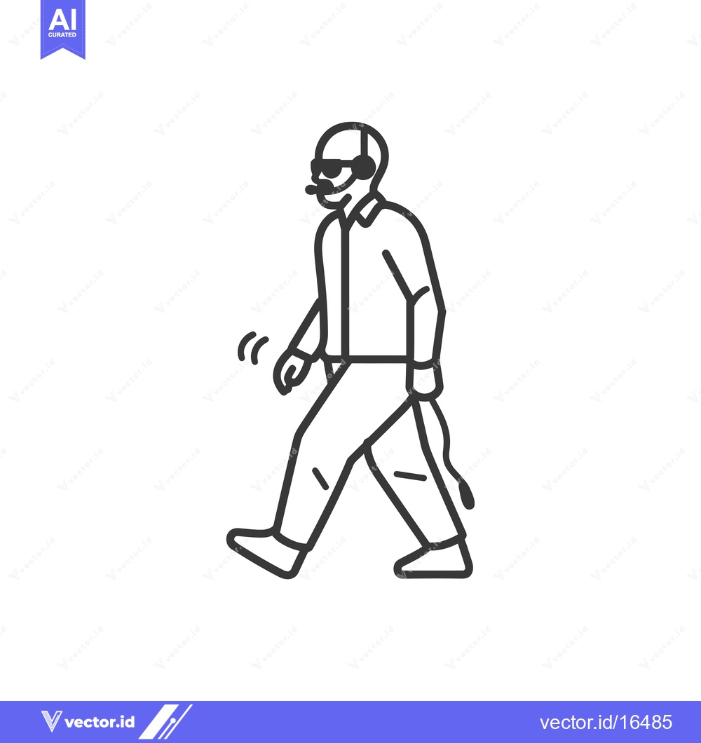 Premium Vector dari A man wearing sunglasses and headphones walks with a cane
