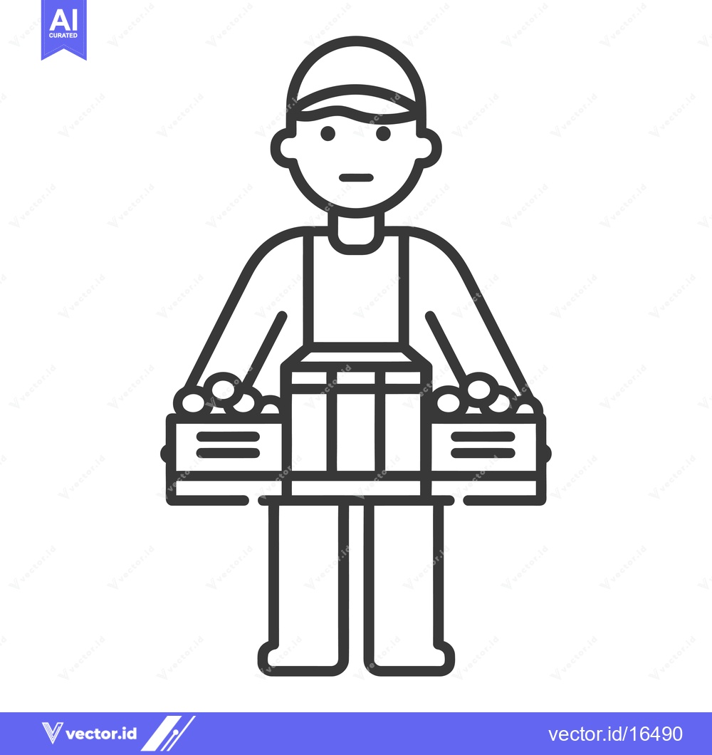 Premium Vector dari A man with a cap carrying two crates of fruit