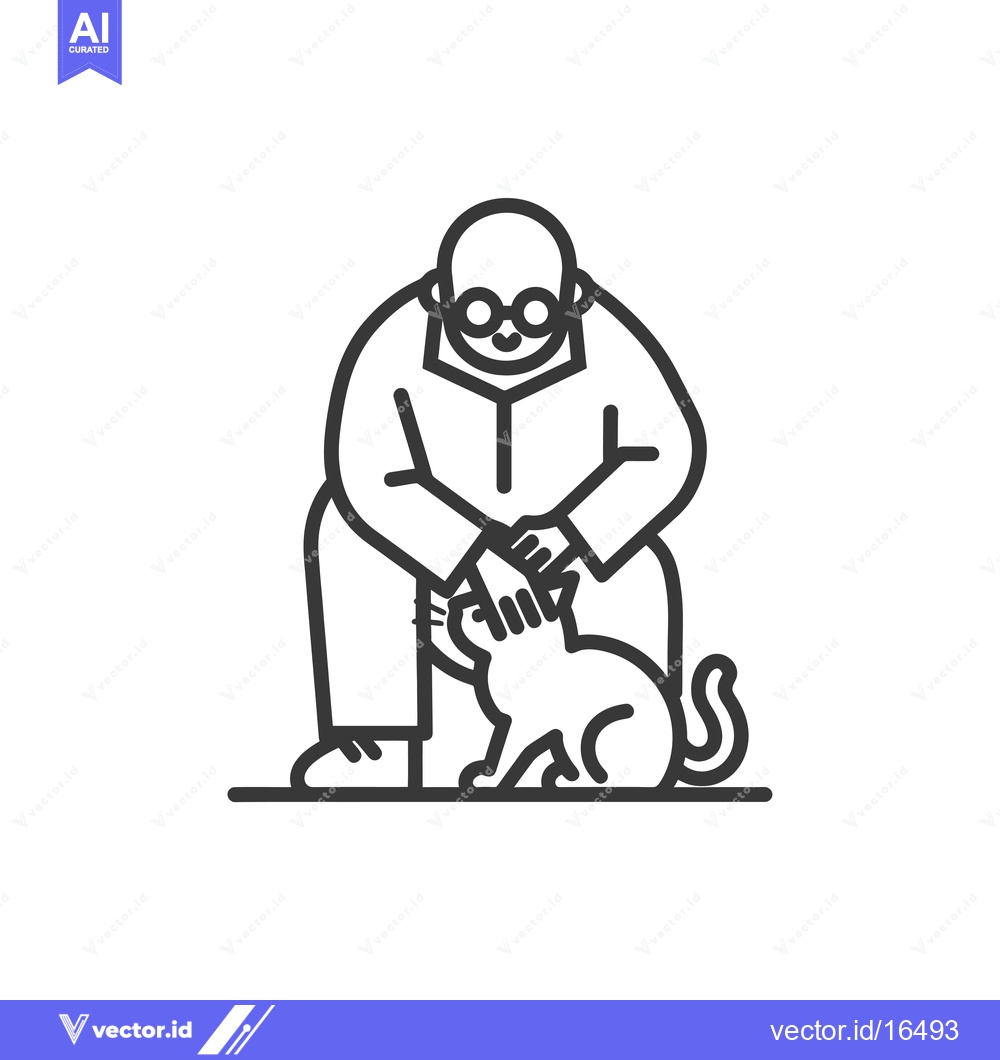 Premium Vector of A man with glasses petting a cat sitting in front of him