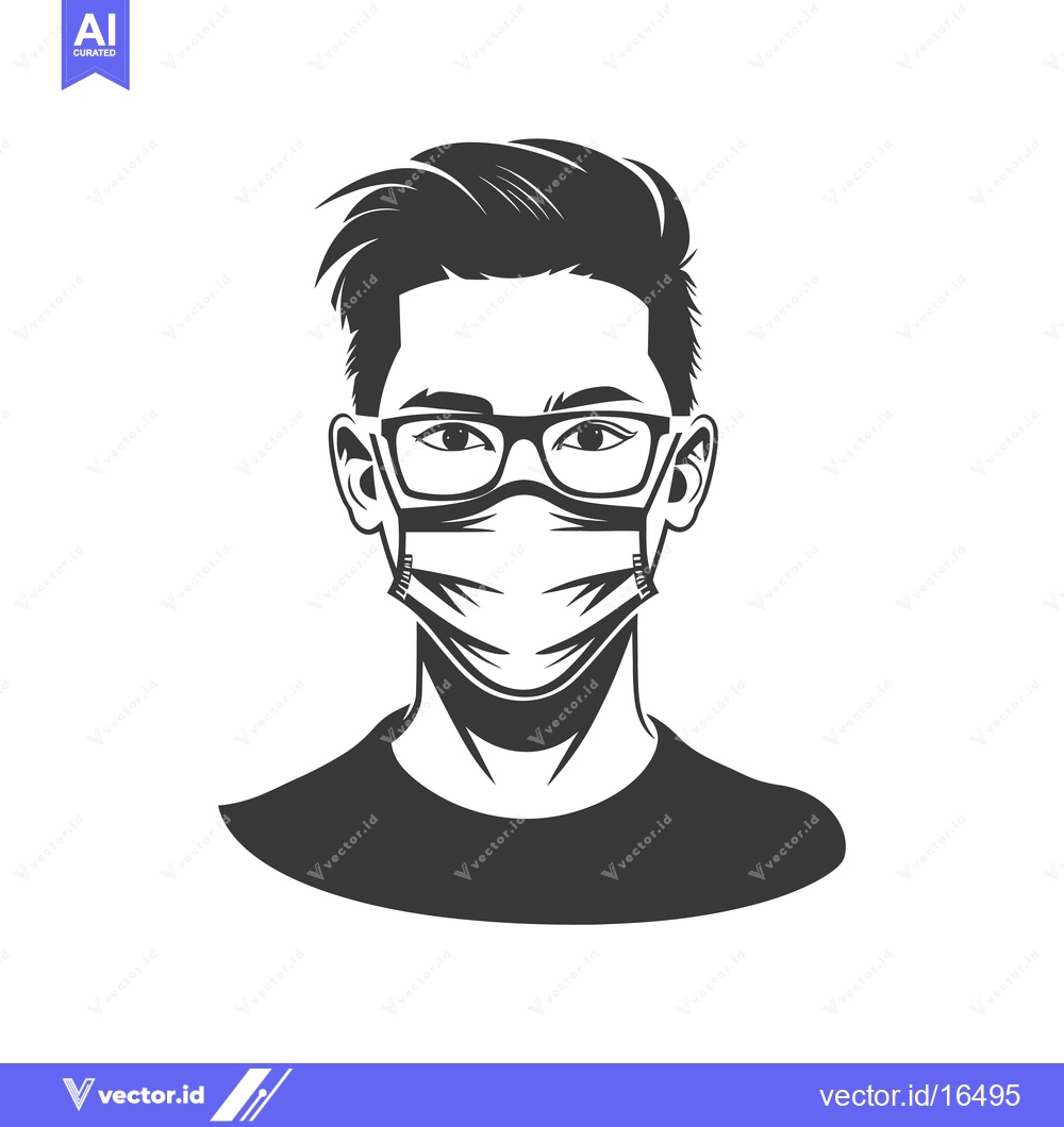 Premium Vector dari A man with short, spiky hair wearing eyeglasses and a face mask