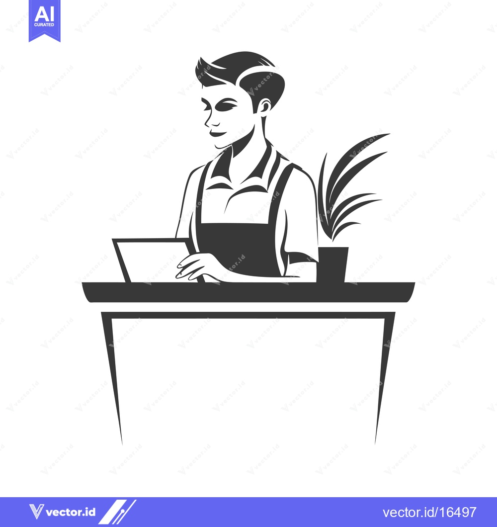 Premium Vector dari A man working at a desk with a plant nearby