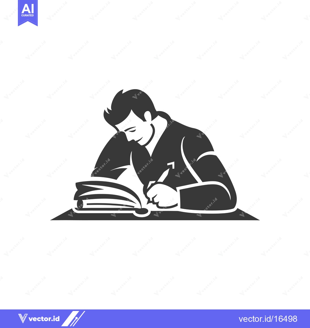 Premium Vector dari A man writing in a book, focused on his work.