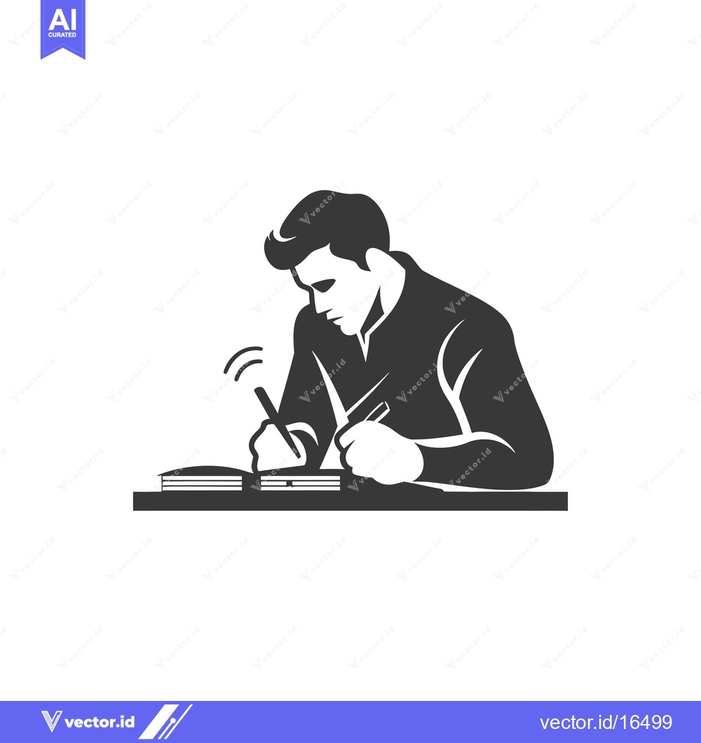 Premium Vector dari A man writing in a notebook while sitting at a desk