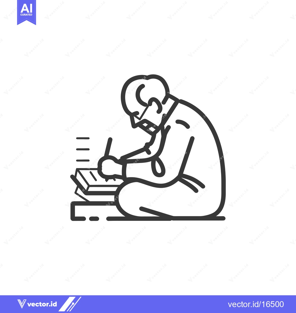 Premium Vector of A Man Writing on a Book with Glasses