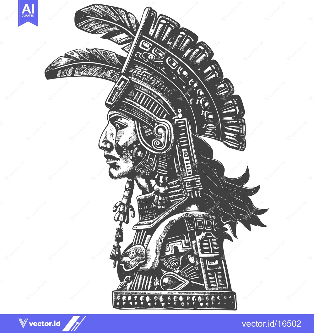 Premium Vector of A Mayan warrior wearing a feathered headdress
