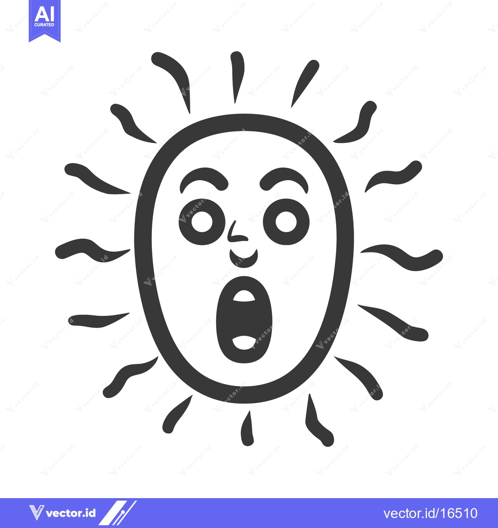Premium Vector dari A black and white surprised cartoon illustration of the sun