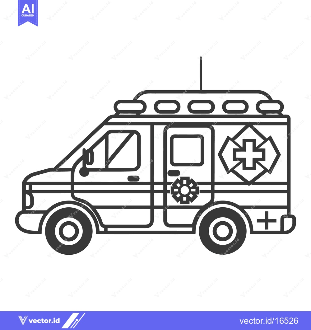 Premium Vector dari A black and white illustration depicting an emergency medical vehicle