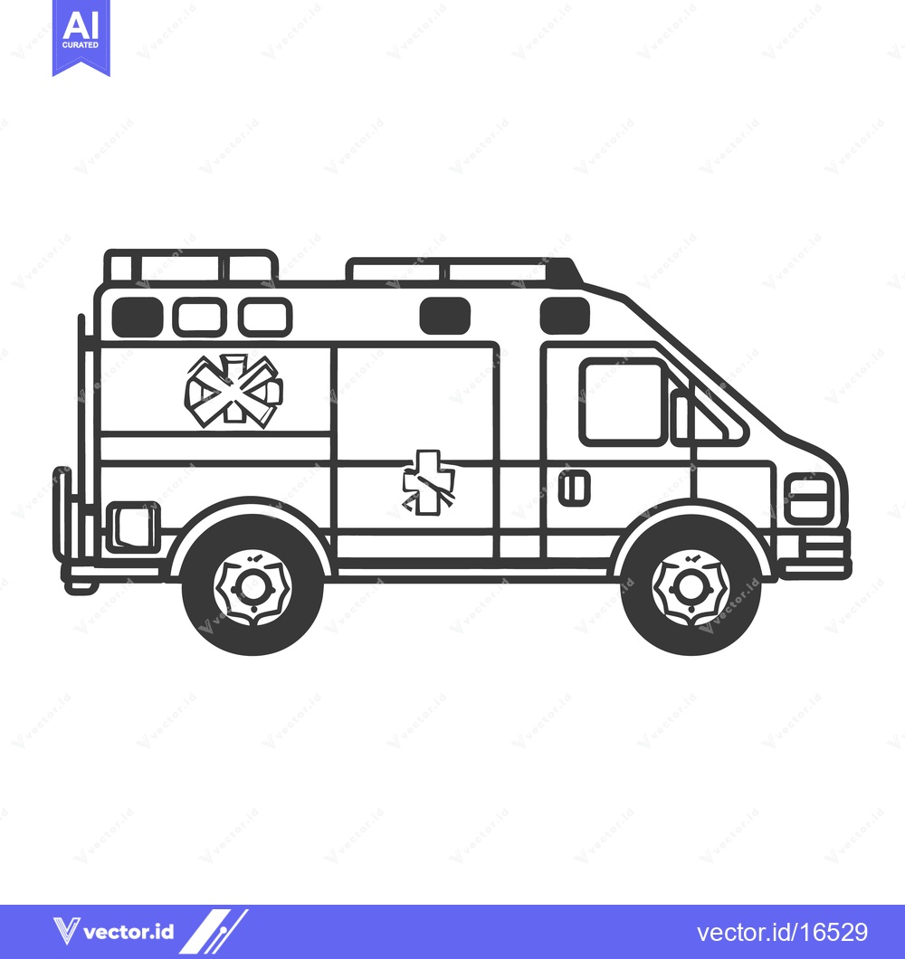 Premium Vector dari A black and white line drawing of an ambulance vehicle