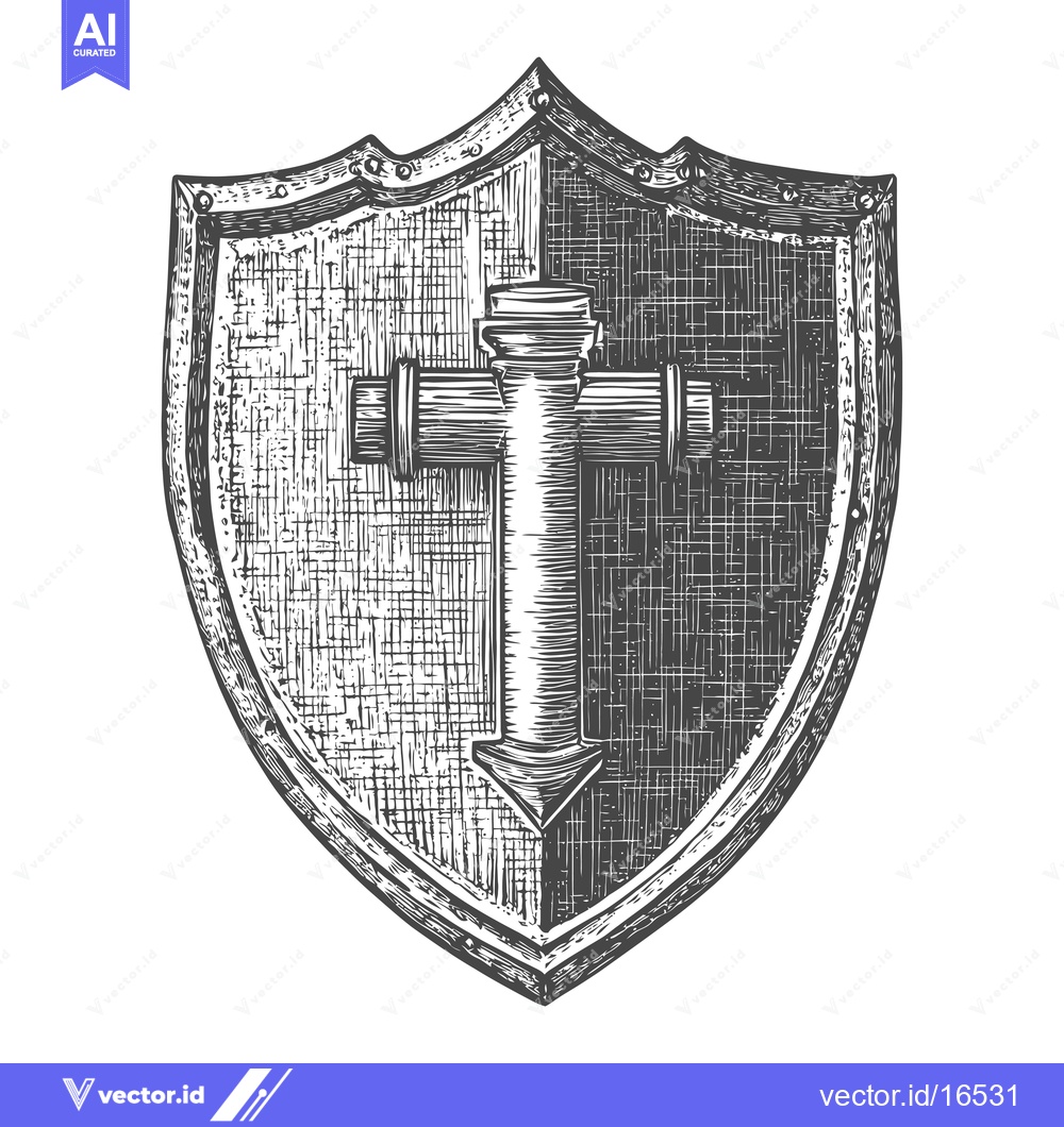 Premium Vector of A Medieval Shield with a Cross Inlaid in Its Surface