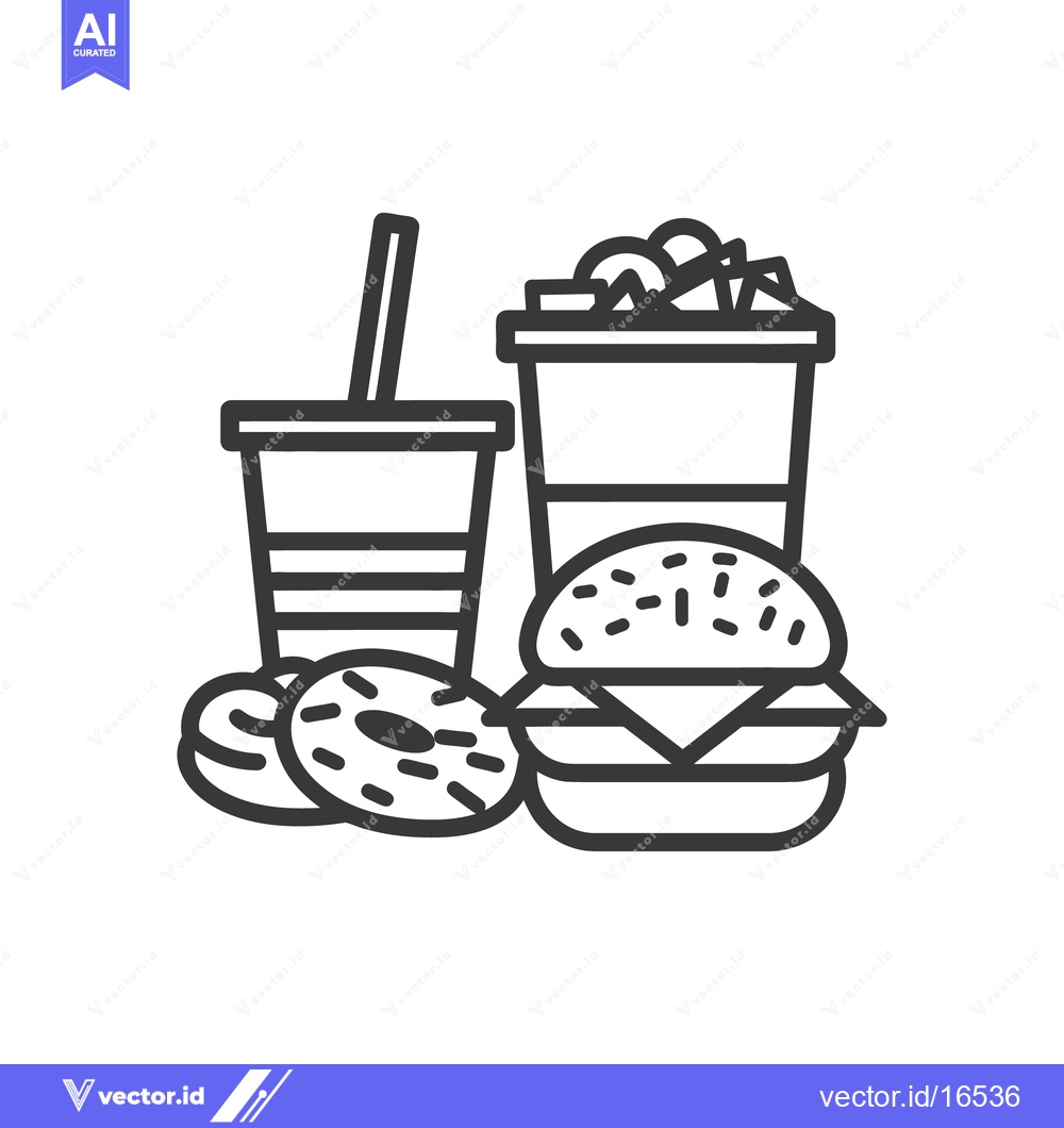 Premium Vector dari Outlined fast food meal featuring a burger and soda with donuts