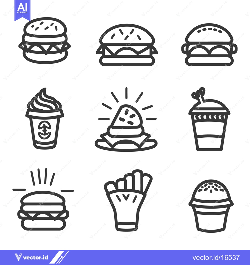 Premium Vector of Simple line art icons of fast food meal items