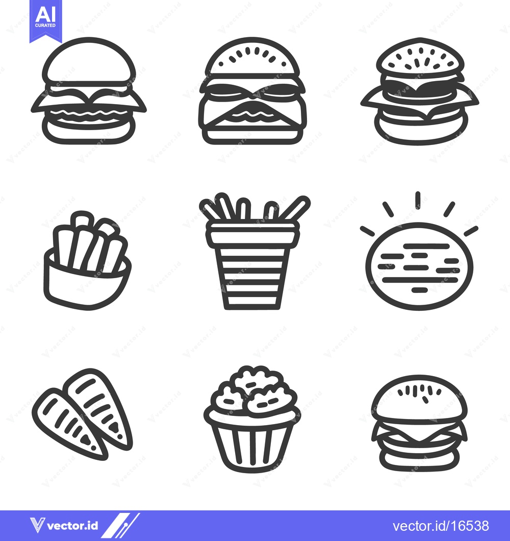 Premium Vector dari Outline drawings featuring different types of tasty fast food