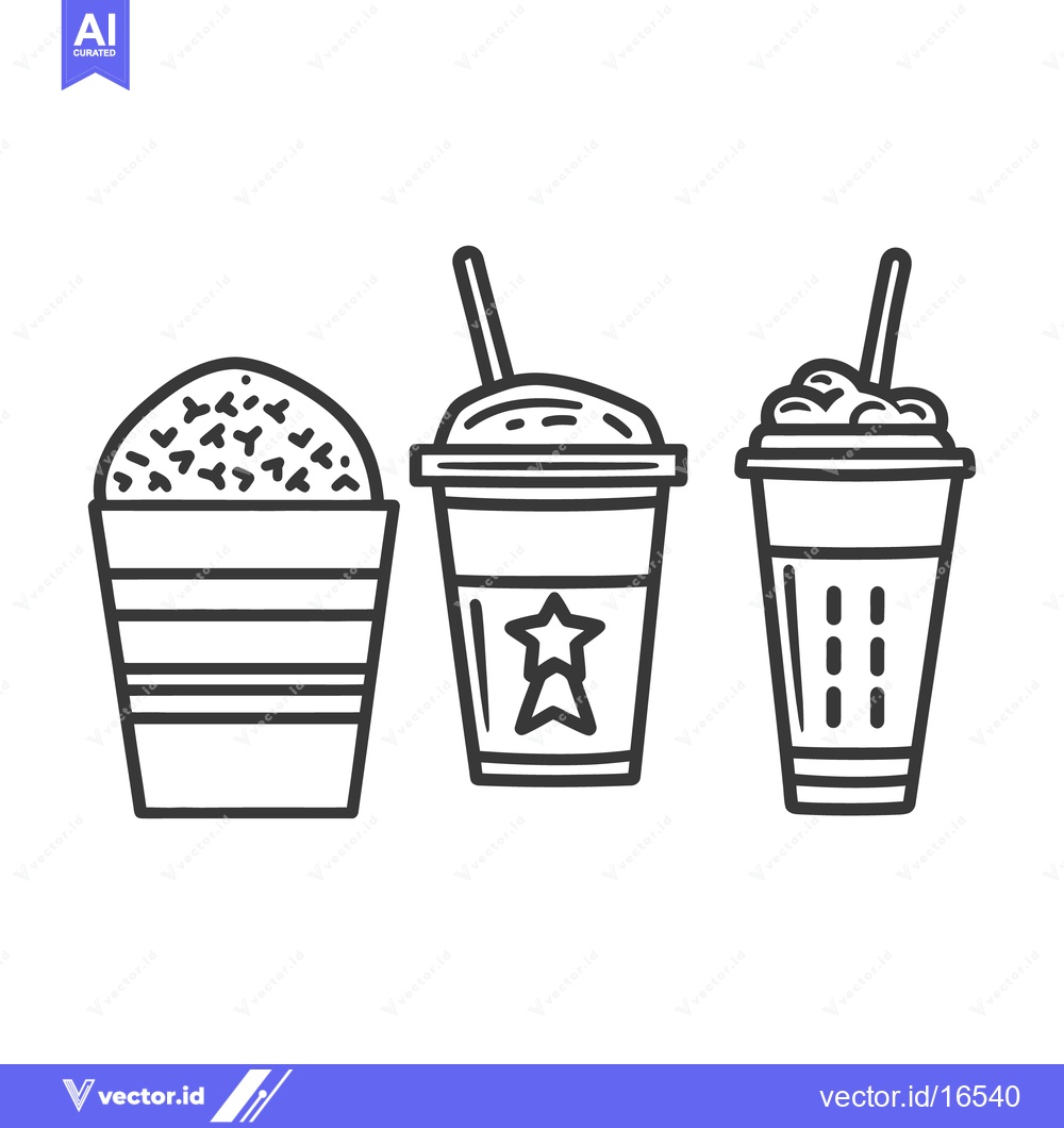 Premium Vector dari Three different iced beverages in cups with drinking straws