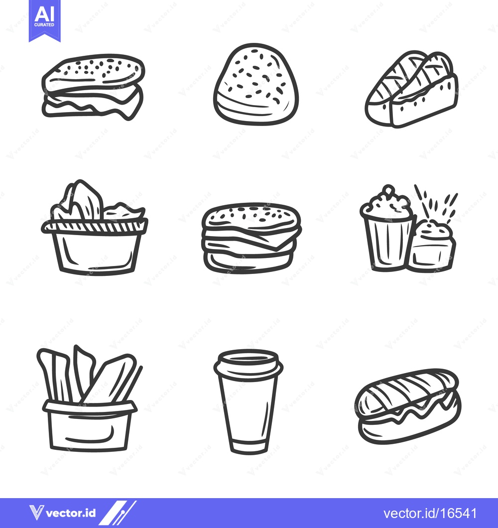 Premium Vector of Simple black and white illustrations of various food items
