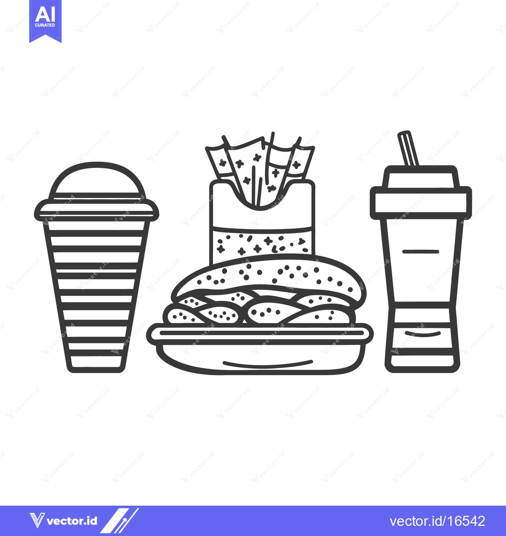 Premium Vector of A line drawing of a meal with various fast food items