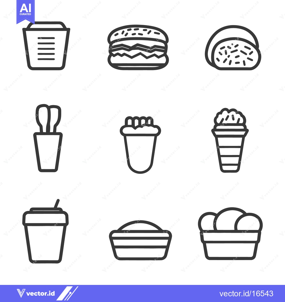 Premium Vector dari Simple outlined icons depicting different types of fast food and drink