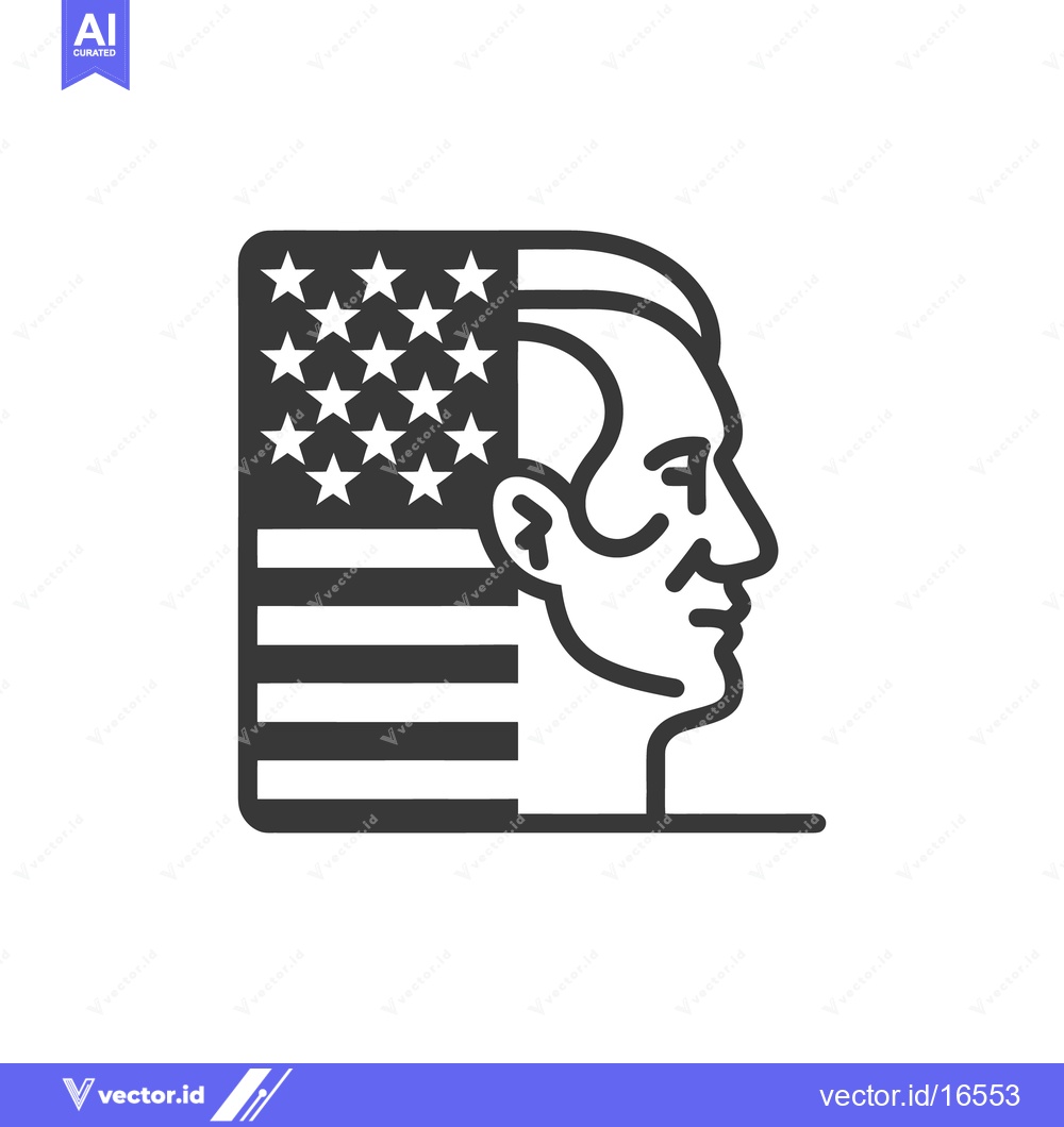 Premium Vector of Stylized Linear Illustration Showing A Man With An American Flag