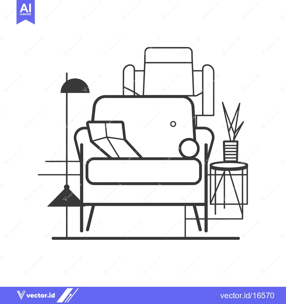 Premium Vector dari A minimalist illustration of a living room with a chair, lamp, and pla