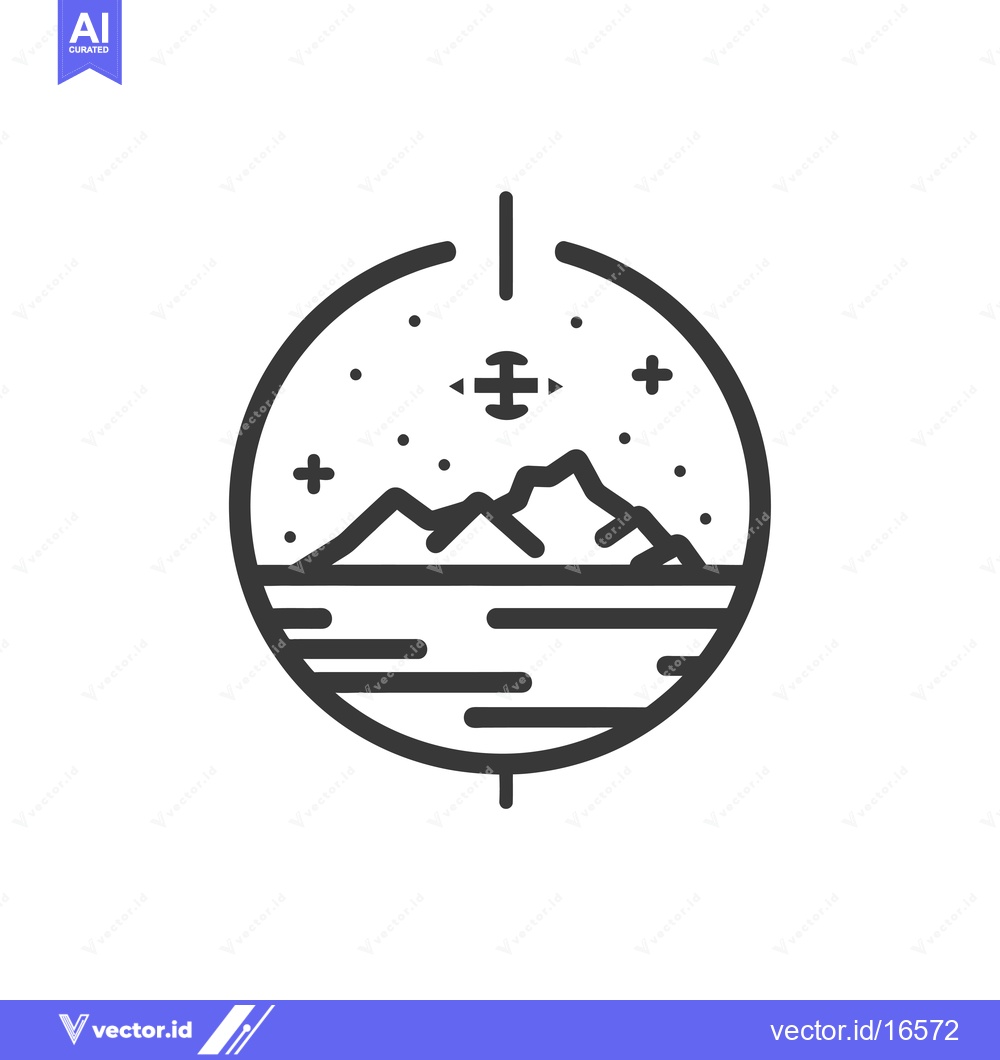 Premium Vector of A Minimalist Line Art Illustration of Mountains, Water, and a Flying O