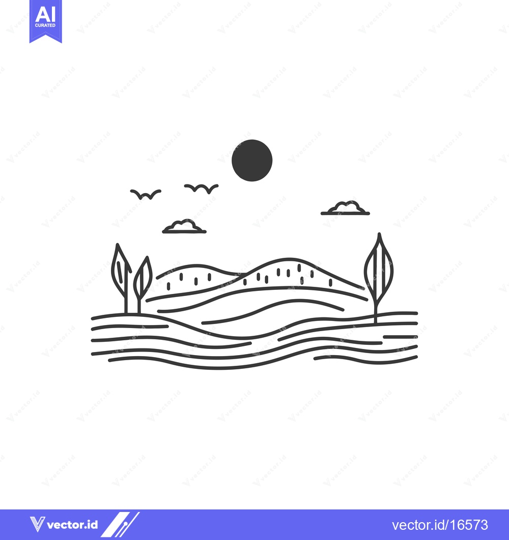 Premium Vector of A Minimalist Line Drawing Depicting a Landscape with Rolling Hills, Tw