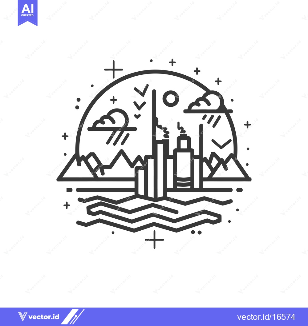 Premium Vector dari A Modern Line Art Illustration of a Cityscape with Mountains and Water