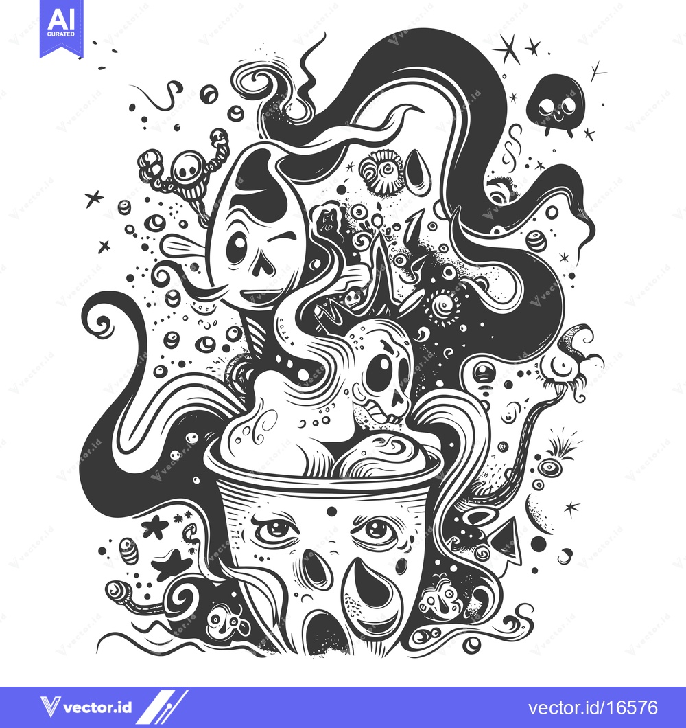 Premium Vector dari A Monochromatic Illustration Featuring a Cartoon Creature With Multipl