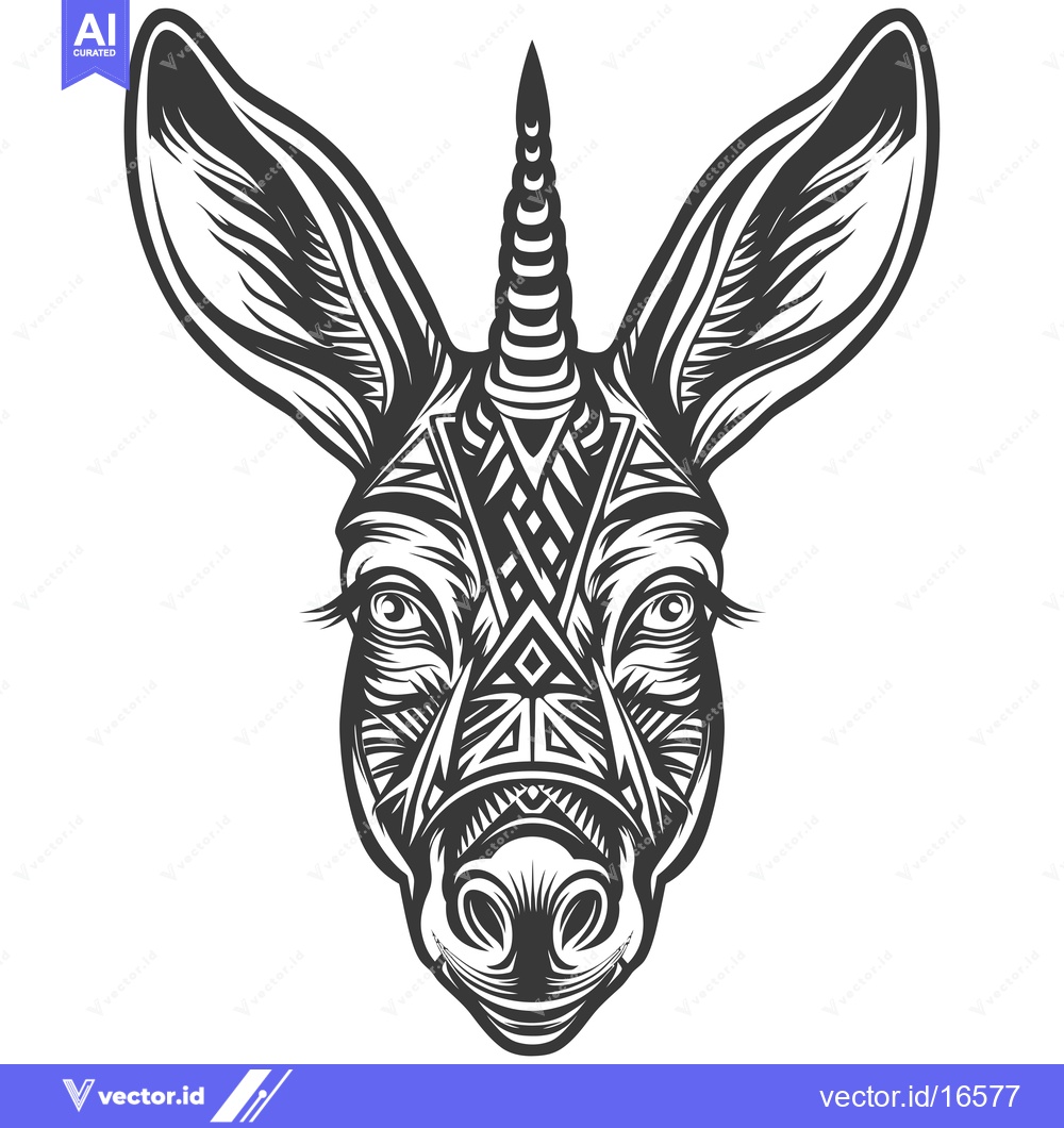 Premium Vector of A Monochromatic Illustration of a Donkey's Head with a Unicorn Horn