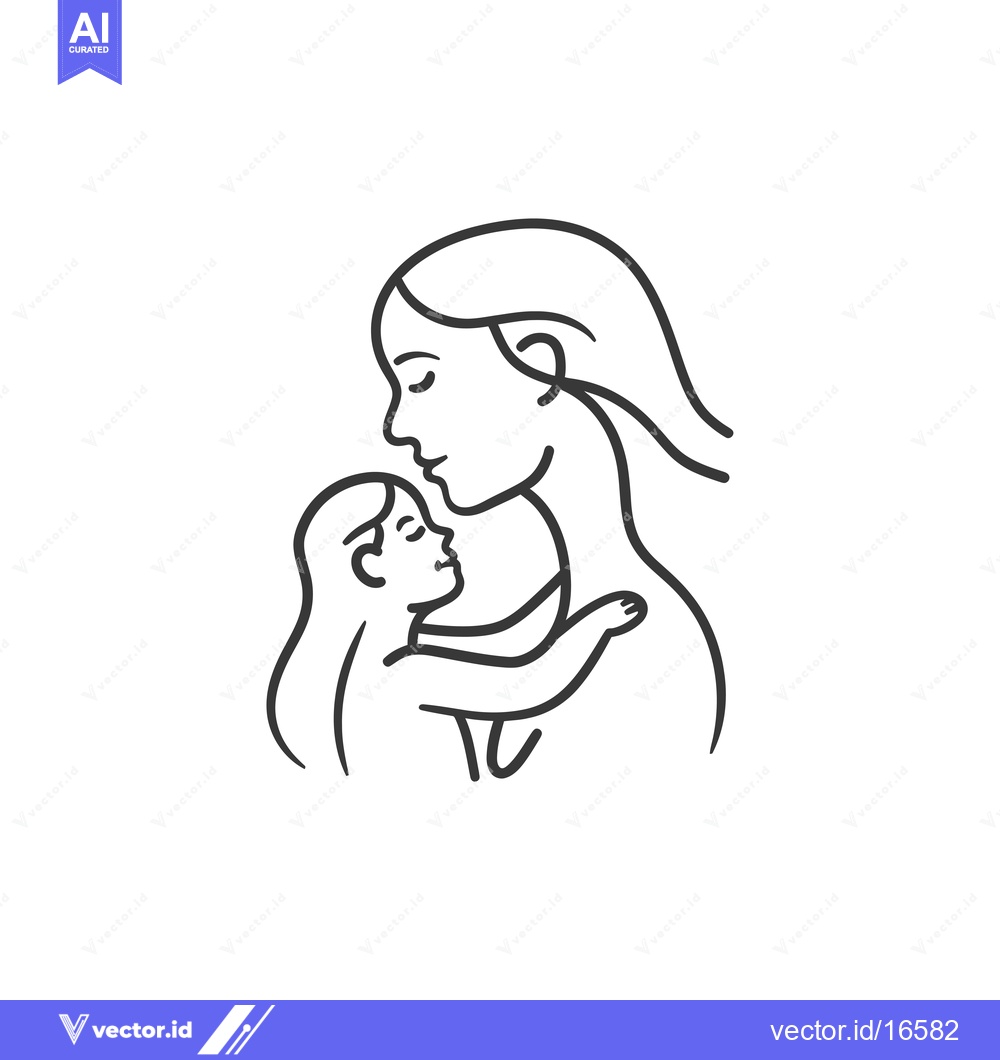Premium Vector dari A mother and her child embracing in a line drawing