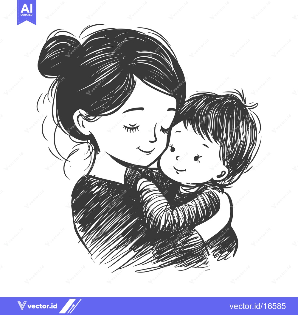 Premium Vector dari A Mother Holding and Hugging Her Baby Child