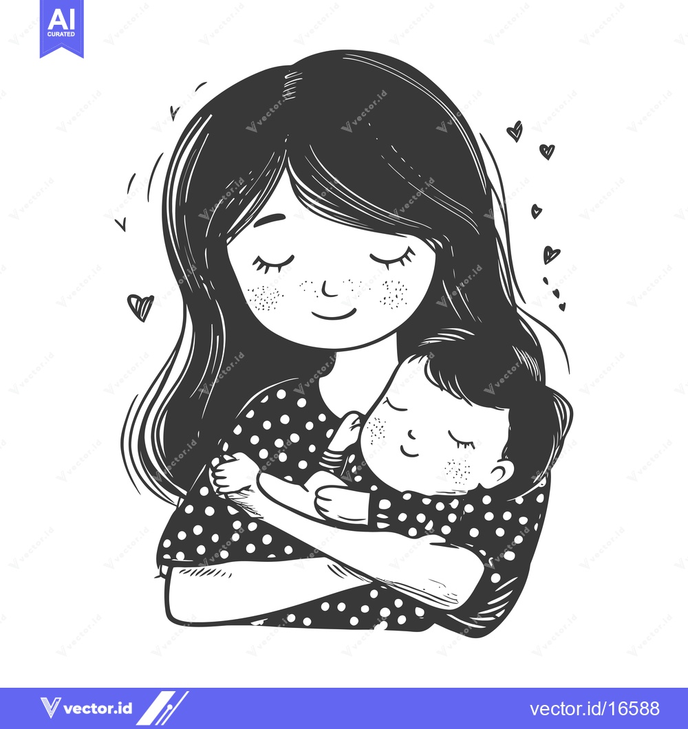 Premium Vector dari A Mother Holding Her Sleeping Baby Close, Surrounded by Hearts