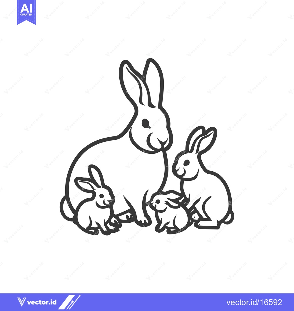 Premium Vector dari A mother rabbit and her three young bunnies sitting together