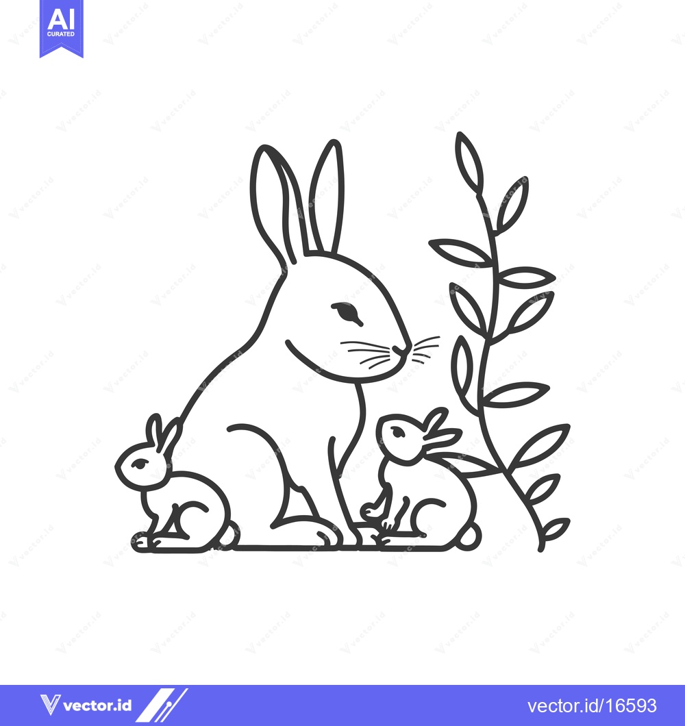 Premium Vector of A Mother Rabbit and Two Baby Rabbits Sitting Together with a Branch of