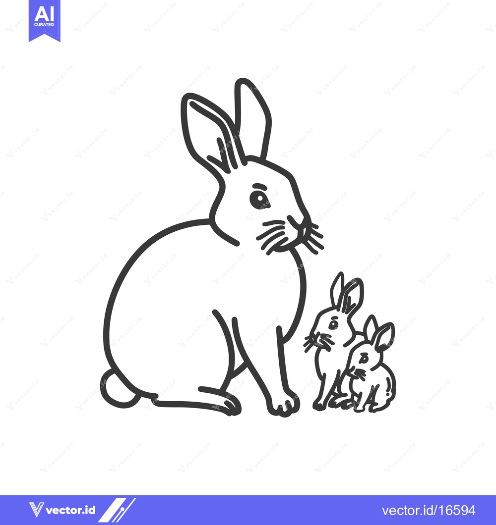 Premium Vector of A Mother Rabbit Sitting With Two Baby Bunnies