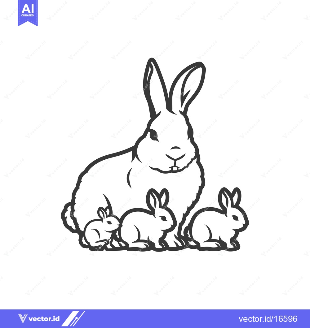 Premium Vector dari A mother rabbit with three adorable baby rabbits
