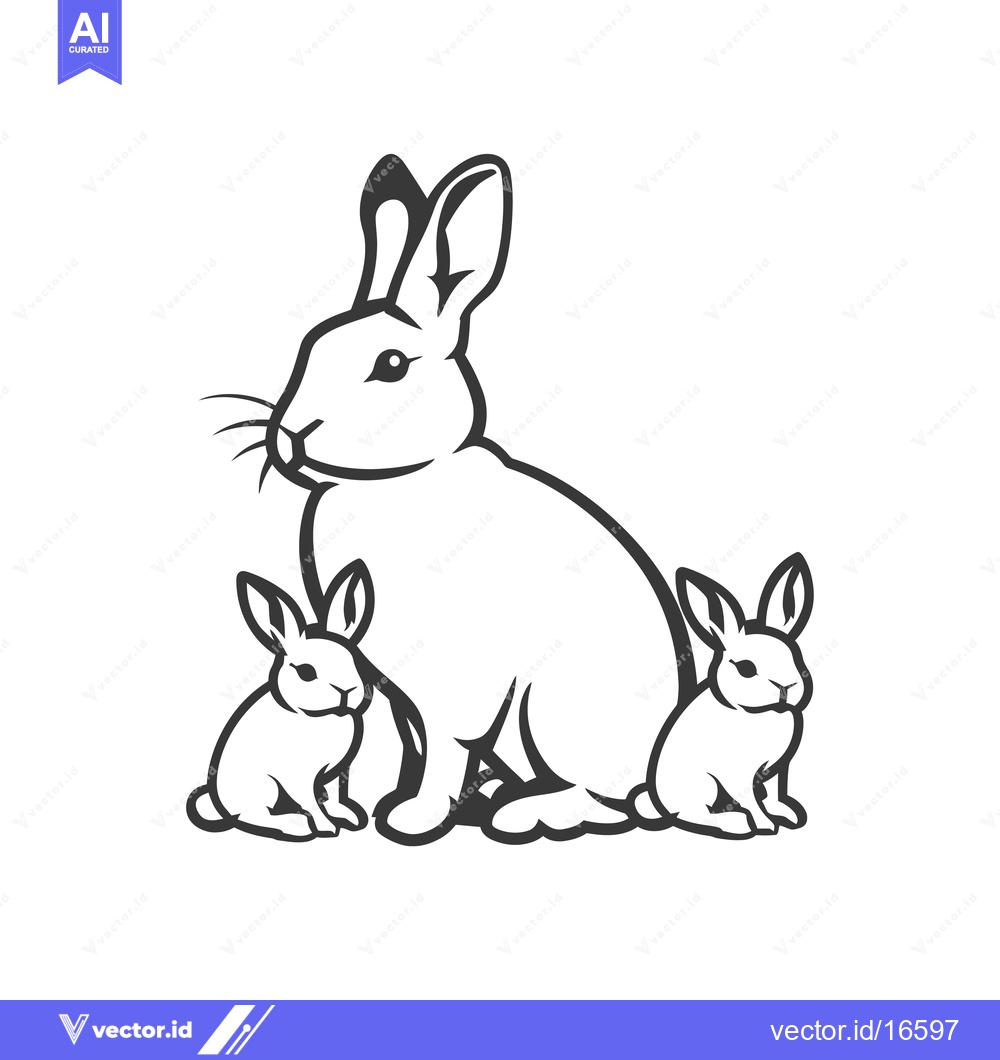 Premium Vector dari A mother rabbit with two baby bunnies