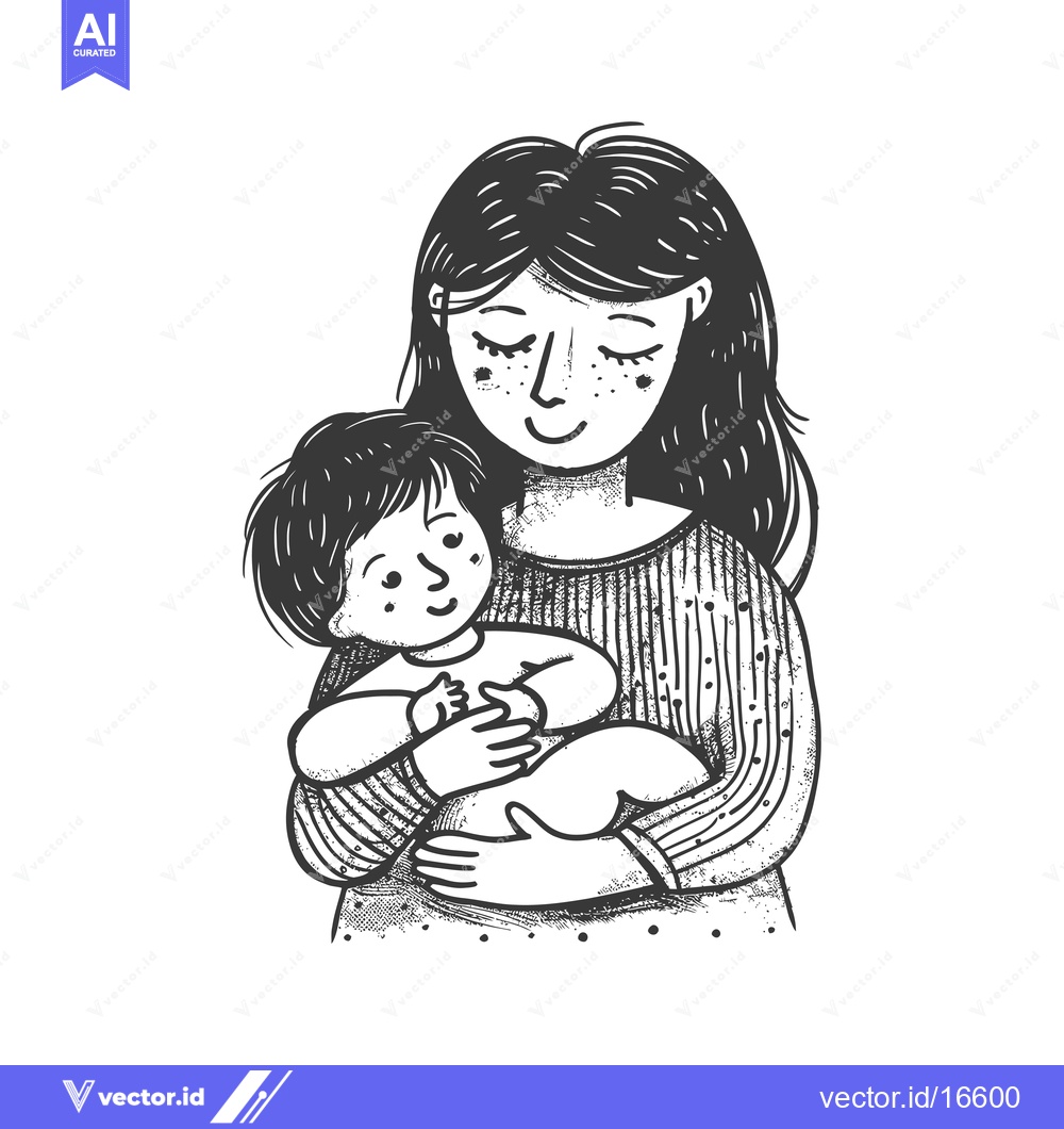 Premium Vector of A mother with freckles lovingly holding her baby