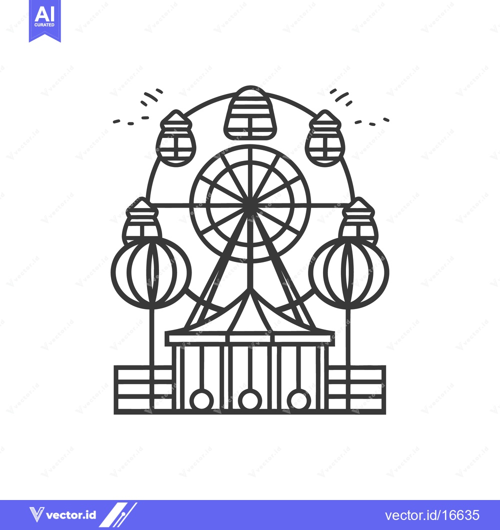 Premium Vector dari A stylized black and white drawing of a ferris wheel