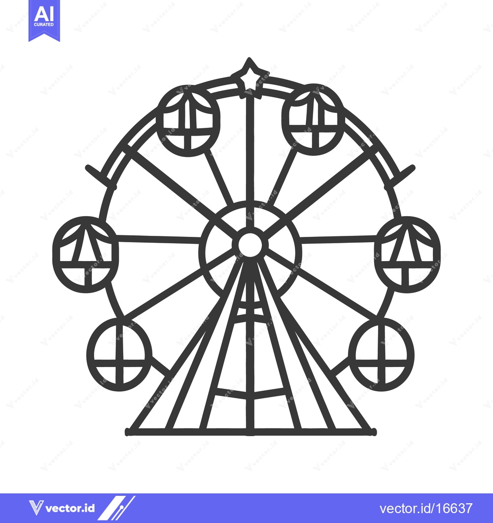 Premium Vector dari A graphic illustration of a ferris wheel with cabins and star