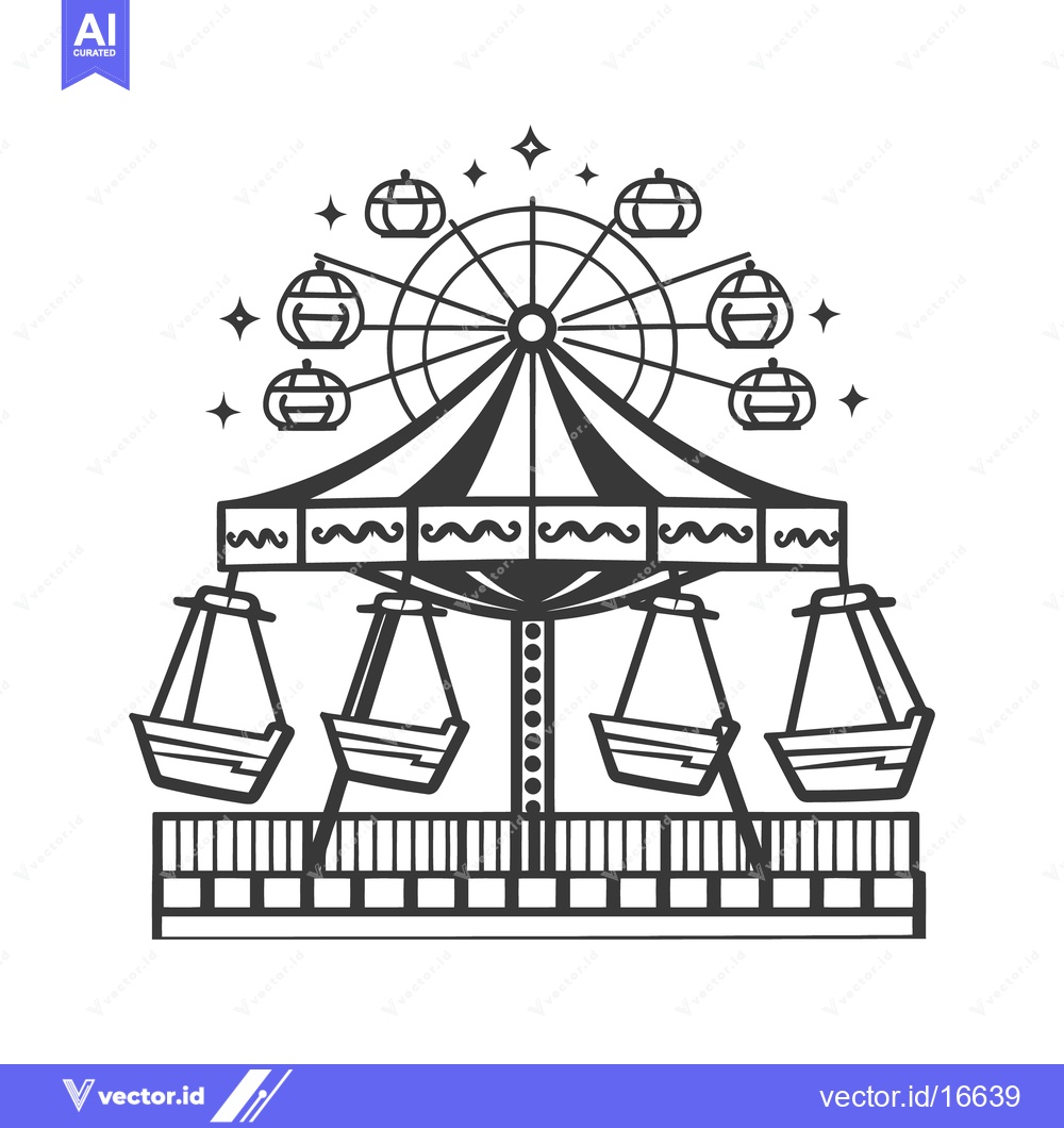 Premium Vector of A monochrome illustration depicting an amusement park ride with a ferr