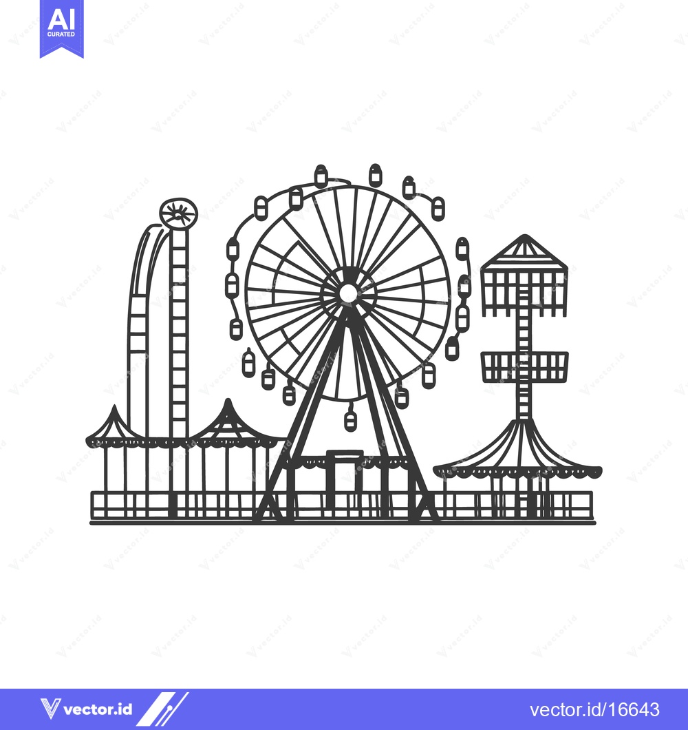 Premium Vector dari Illustration depicts an amusement park with various rides for entertai