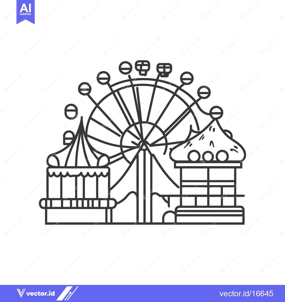 Premium Vector dari A line drawing illustration depicting a carnival amusement park scene