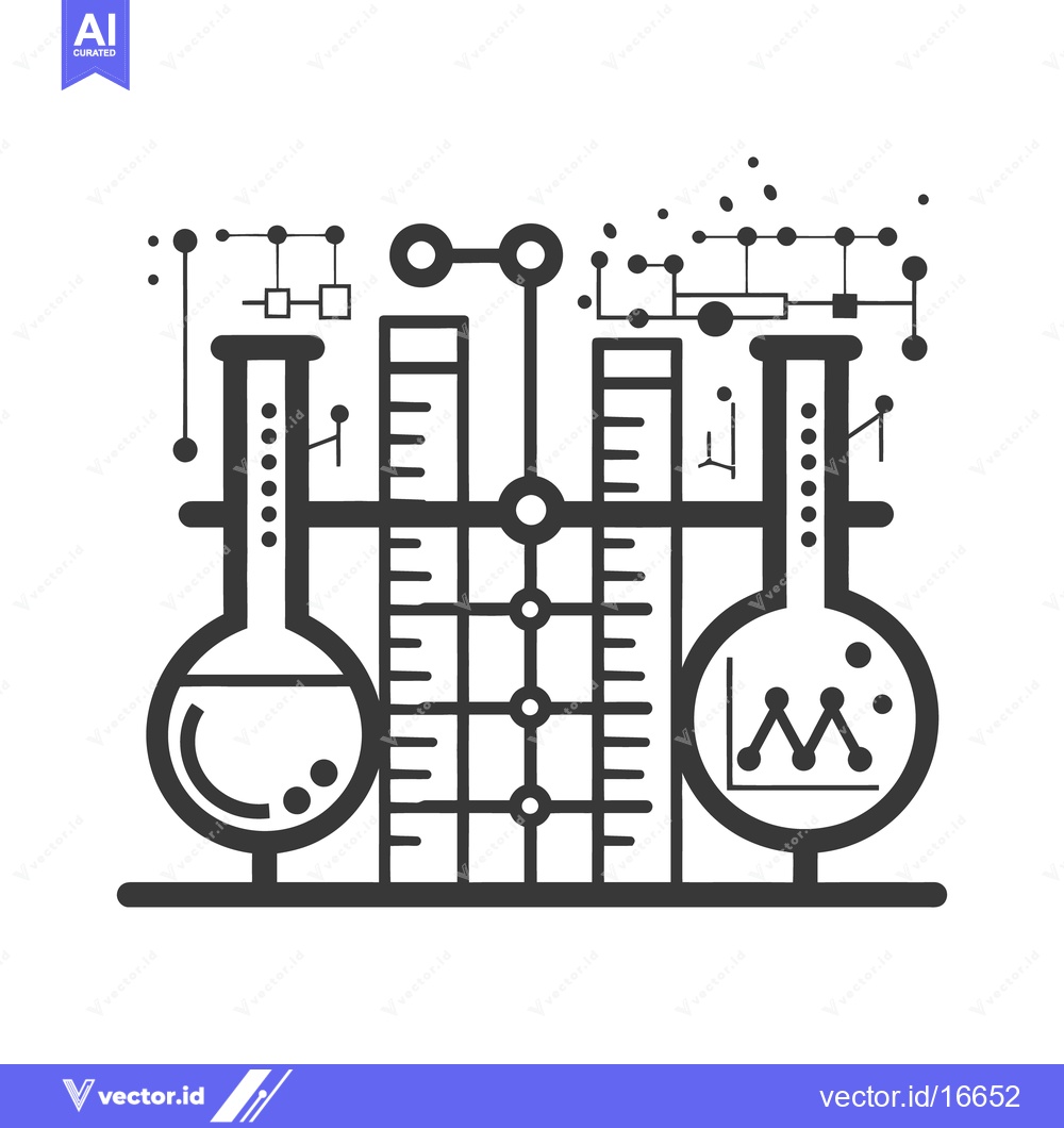 Premium Vector of Black and white illustration depicts laboratory equipment and connecti