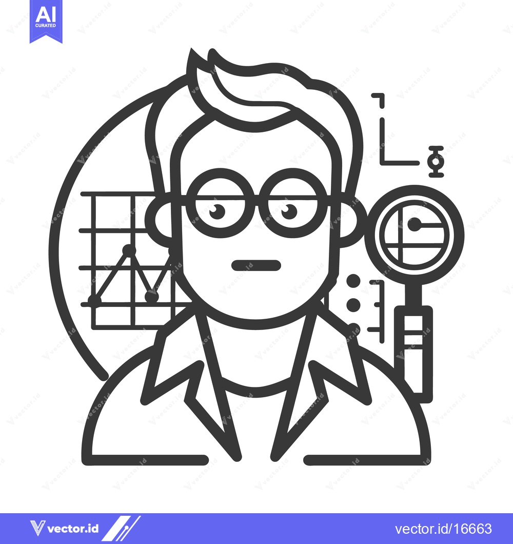 Premium Vector dari A scientist with glasses analyzing data with a magnifying glass