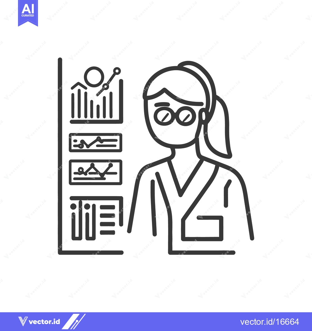 Premium Vector dari A scientist wearing glasses stands near analytical data charts
