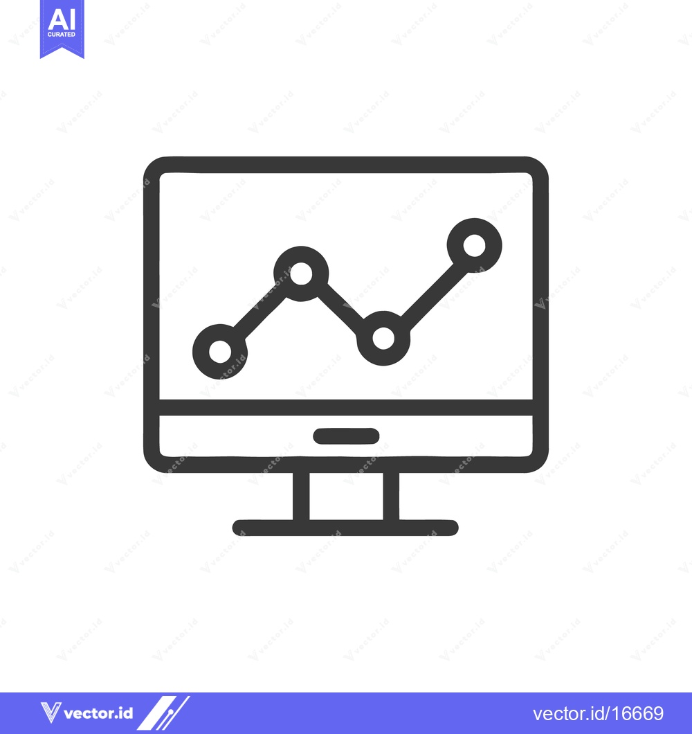 Premium Vector dari Monitor Displaying a Line Graph, Dark Gray Outline on White Background