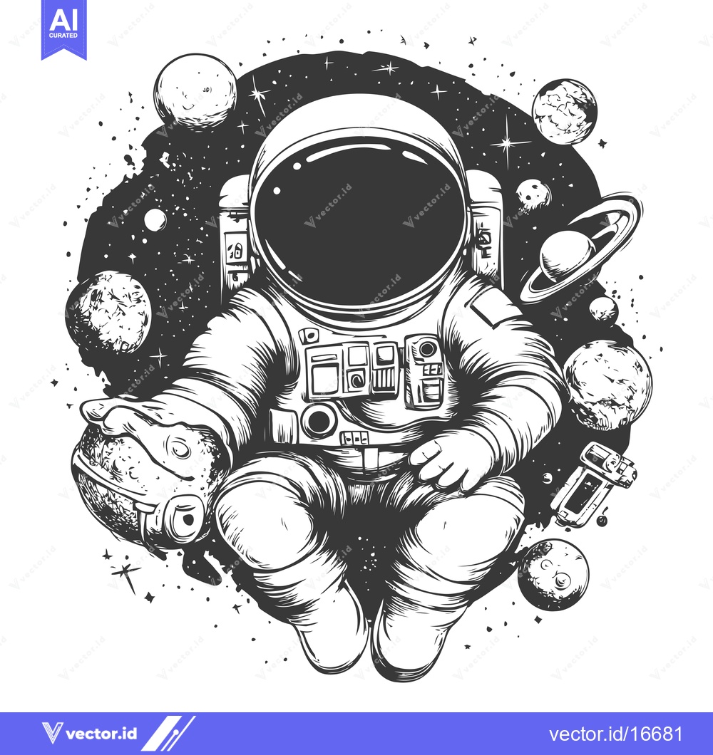 Premium Vector of An Astronaut Floating Among Stars and Planets