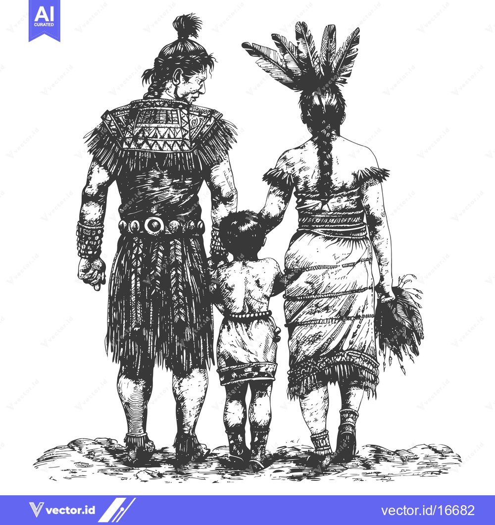 Premium Vector dari A Native American Family Walking Together