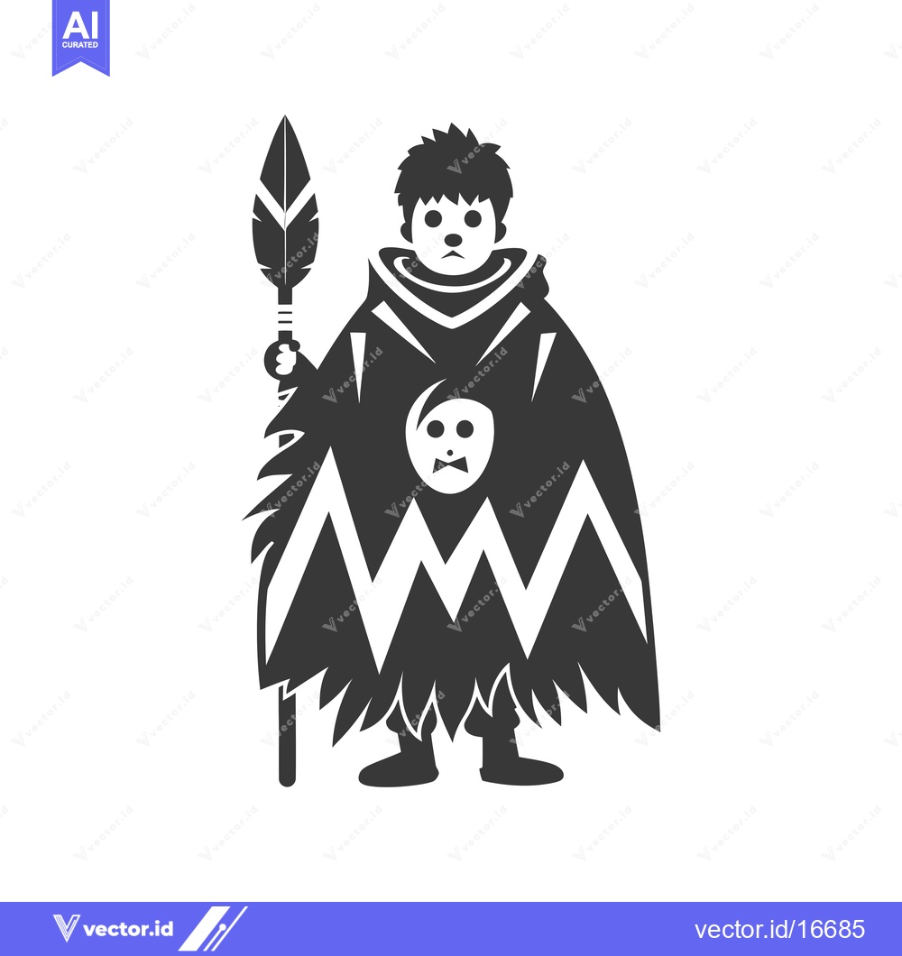 Premium Vector of A Native American Shaman Holding a Feather Staff