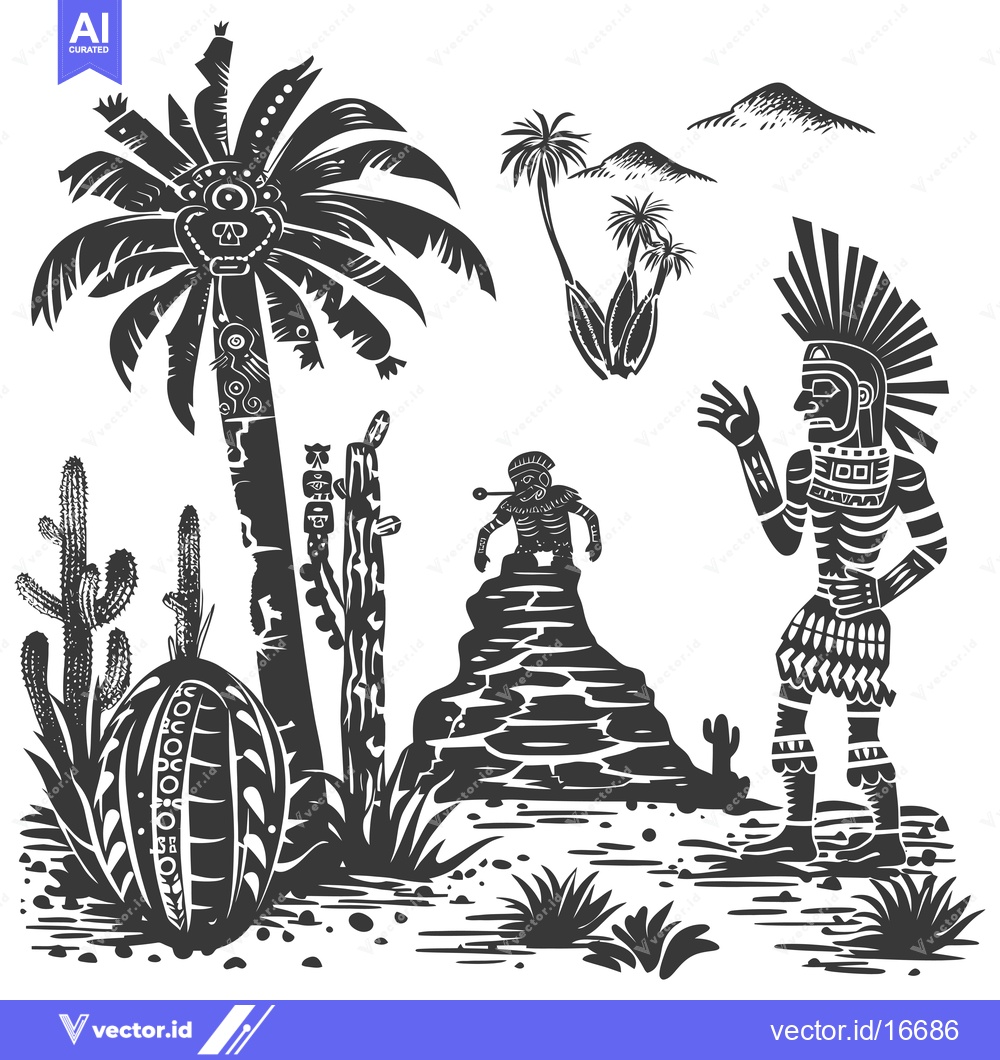 Premium Vector dari A Native American Shaman Stands Before a Sacred Totem Pole in a Tropic